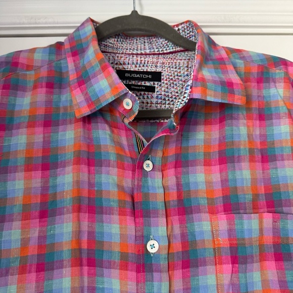 Bugatchi  mens 💯 Linen Multicolored Long‎ sleeve shirt Preppy Classic - Picture 3 of 7